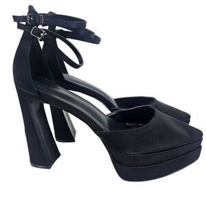 Party Sexy Black Ankle Strap High Chunky Platform Dress Pump Heels Womens 11
